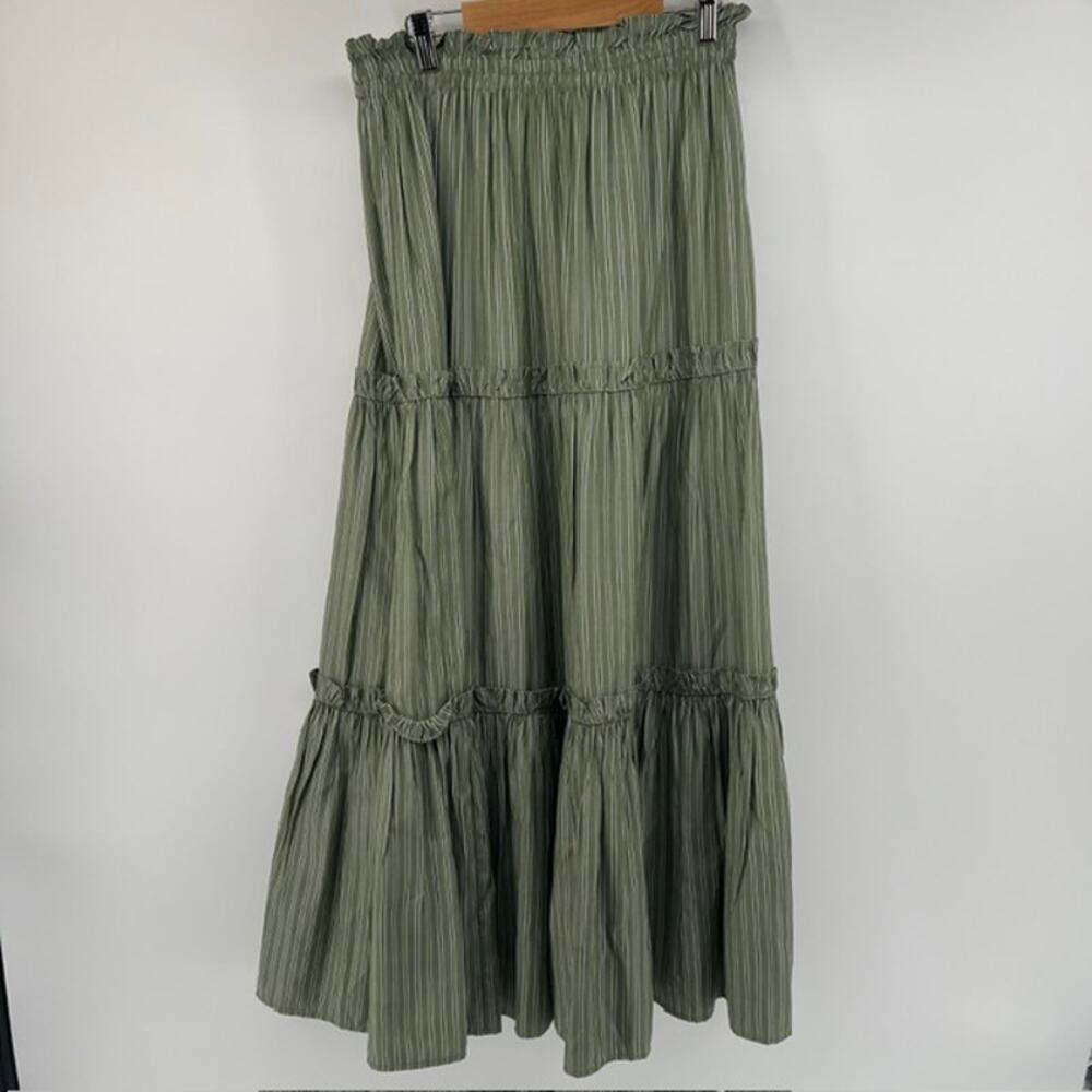 Tuckernuck Prado Tiered Maxi Skirt Womens M Green Striped Elastic Waist Boho